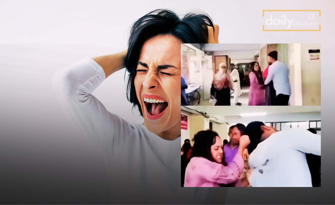 Visual of the clash between a woman and her husband outside a family court in Karnataka