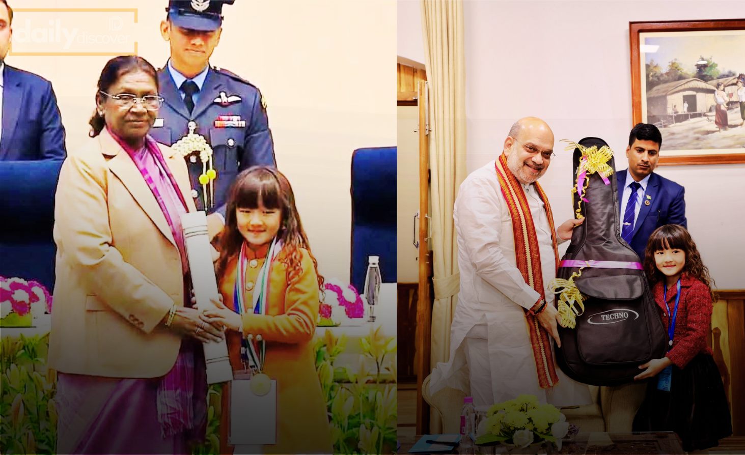 9-year-old Esther Lalduhawmi Hnamte receiving the Pradhan Mantri Rashtriya Bal Puraskar from President Droupadi Murmu