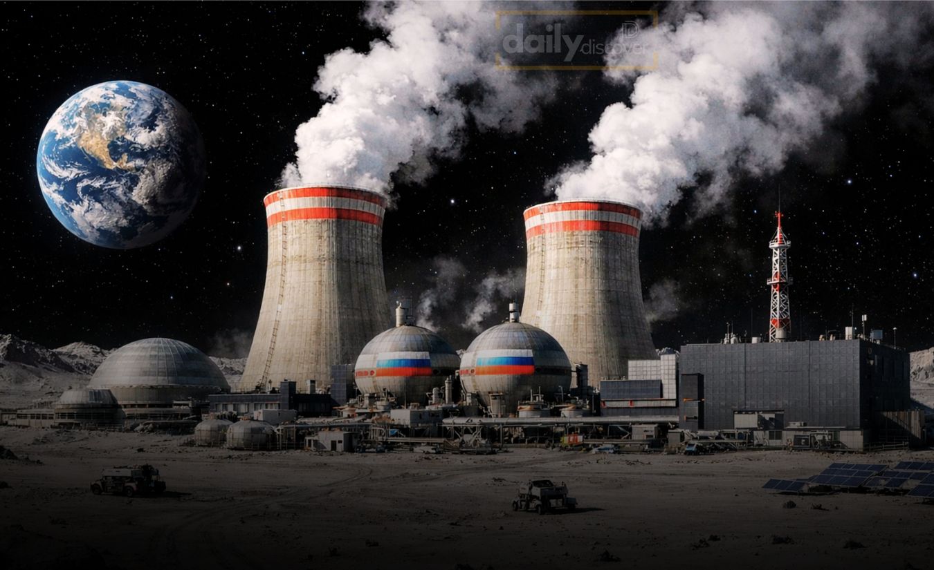 Conceptual illustration of a nuclear power plant station on the lunar surface