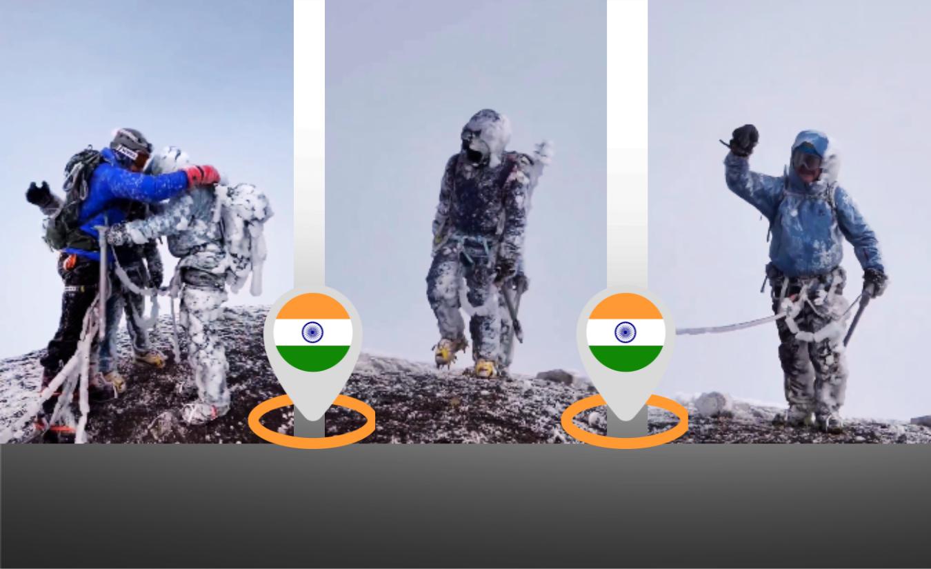 Indian mountaineering team hoisting the tricolour flag at the summit of Pico de Orizaba