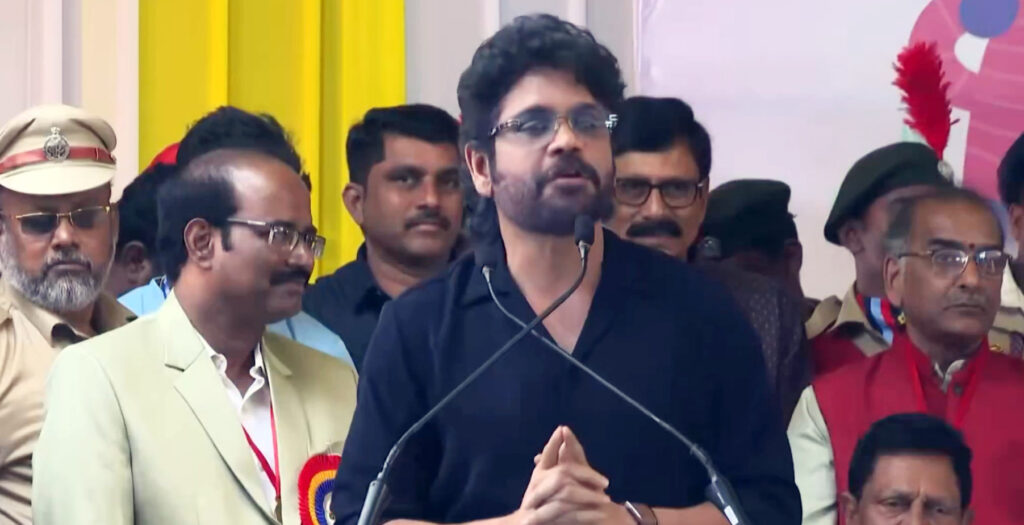 Akkineni Nagarjuna during his visit to ANR College Gudivada for Vajrotsavam