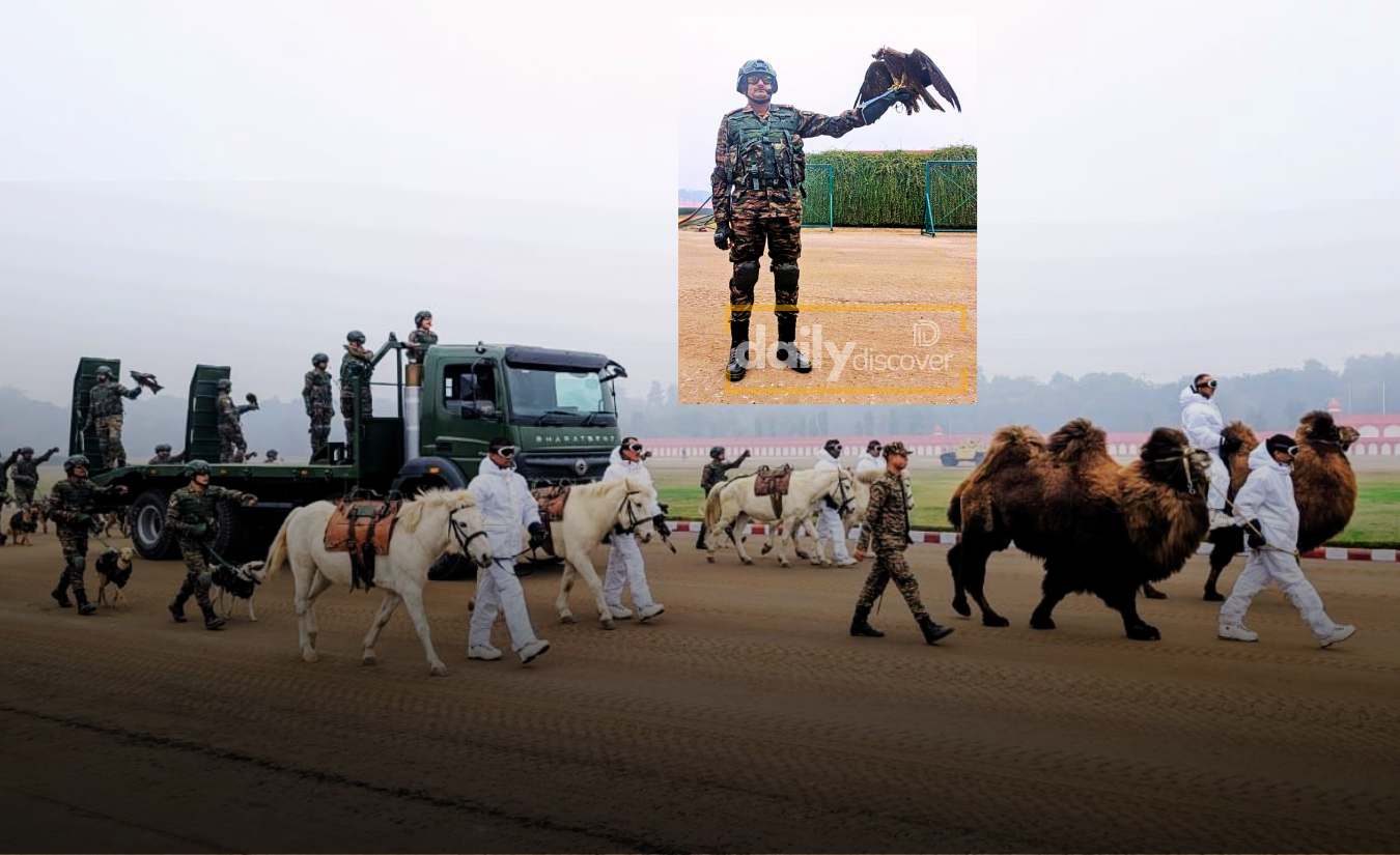 Indian Army soldiers rehearsing with eagles and Zanskar ponies for Republic Day 2026