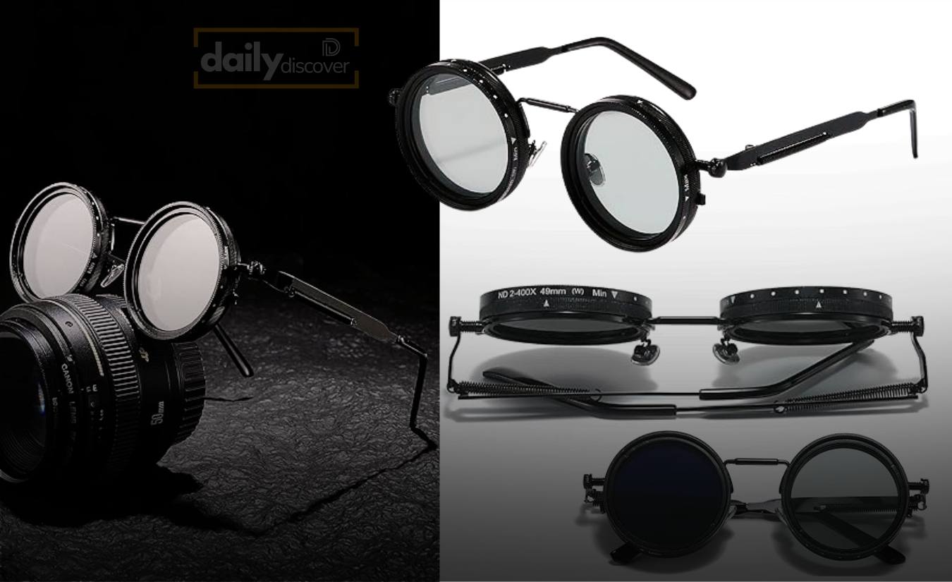 JOLLYNOVA steampunk-style sunglasses with brass gears and adjustable tint lenses