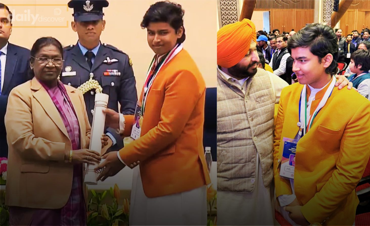 Young cricketer Vaibhav Suryavanshi receiving the Rashtriya Bal Puraskar from President Murmu