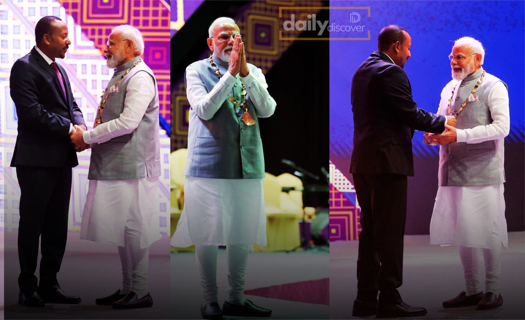 Ethiopia PM Abiy Ahmed conferring the highest honour to PM Narendra Modi