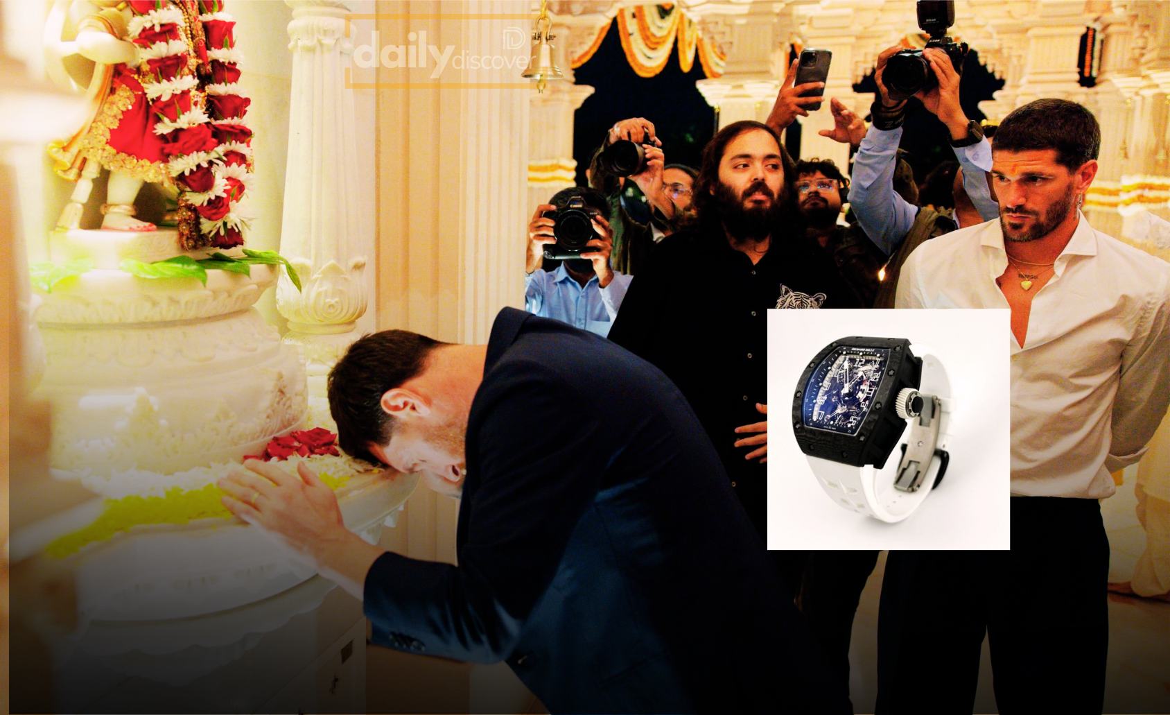 Lionel Messi receiving a tilak and a Richard Mille watch from Anant Ambani in Jamnagar