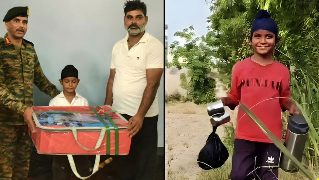 10-year-old Shravan Singh receiving the Pradhan Mantri Rashtriya Bal Puraskar