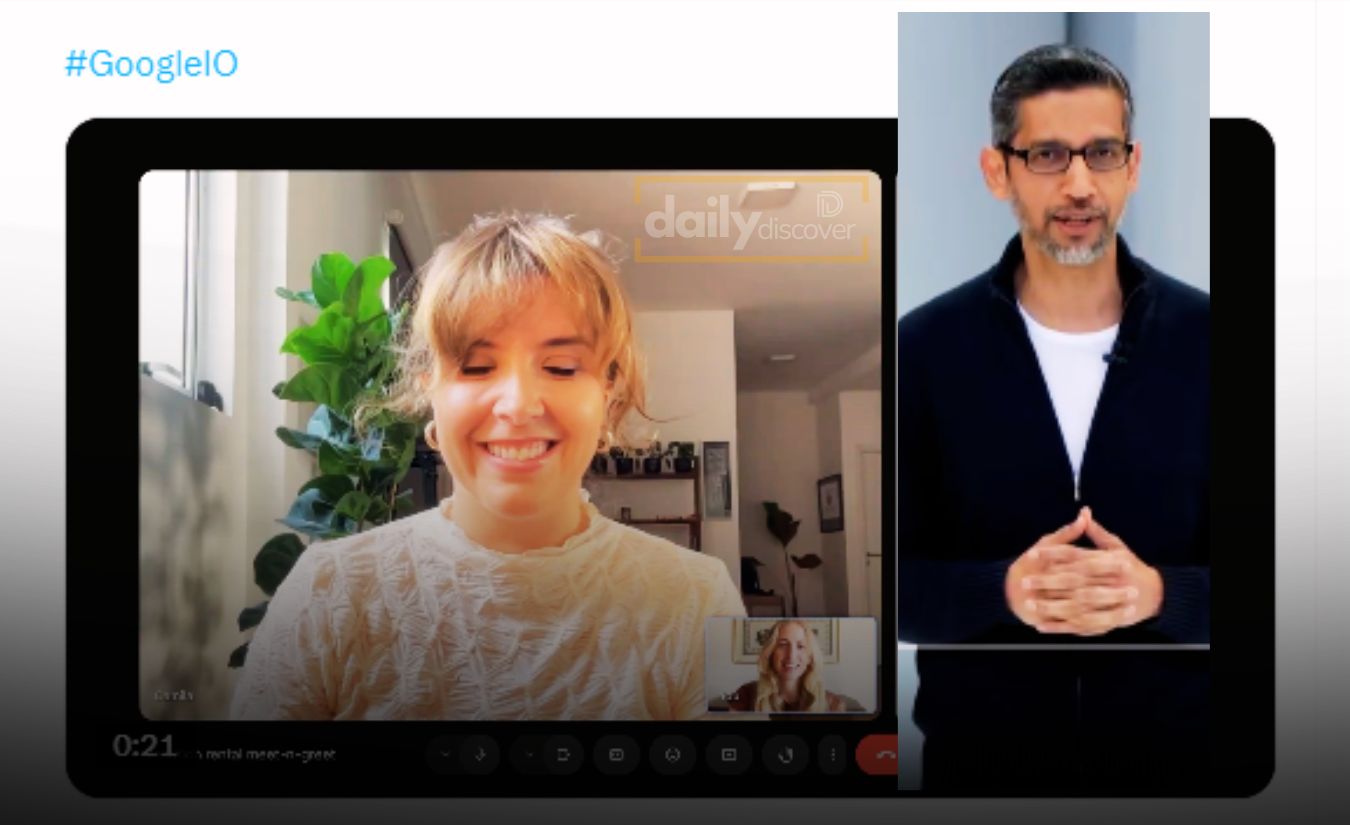 Google Meet interface showing real-time speech translation feature icon