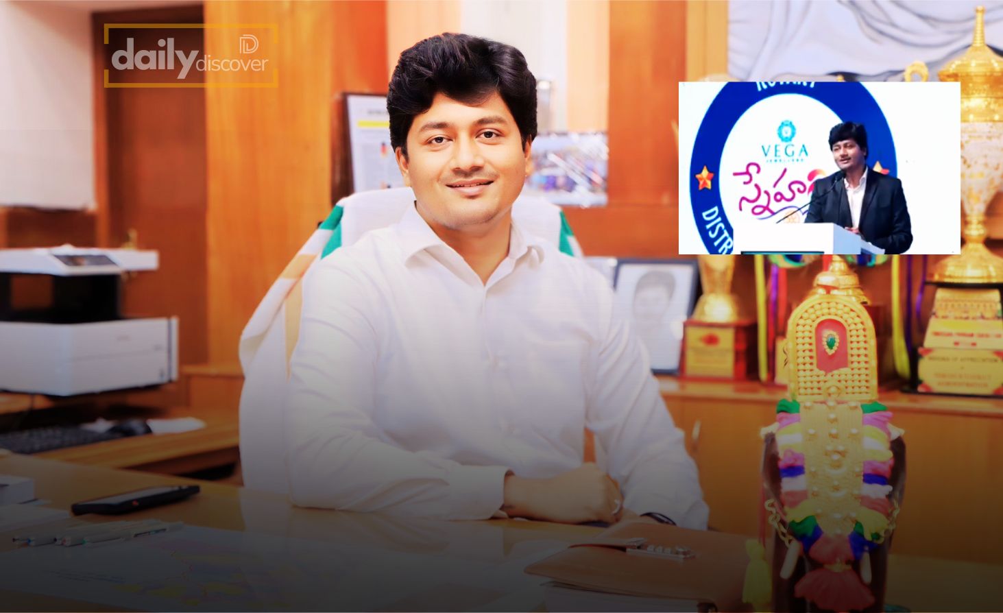 IAS officer M.V.R. Krishna Teja delivering an inspiring speech at a Rotary Conference