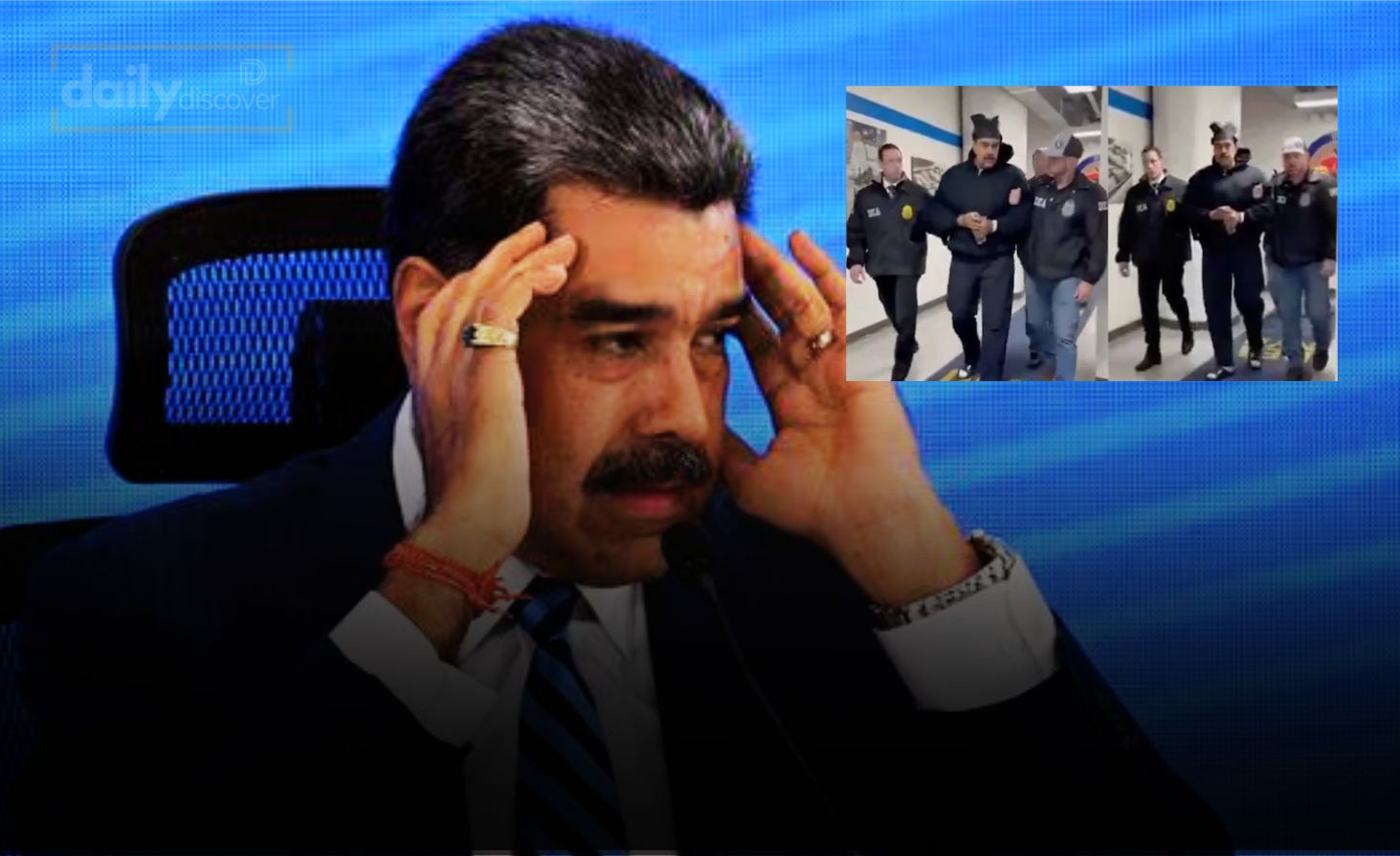 Venezuelan President Nicolas Maduro in handcuffs escorted by US DEA officials in New York