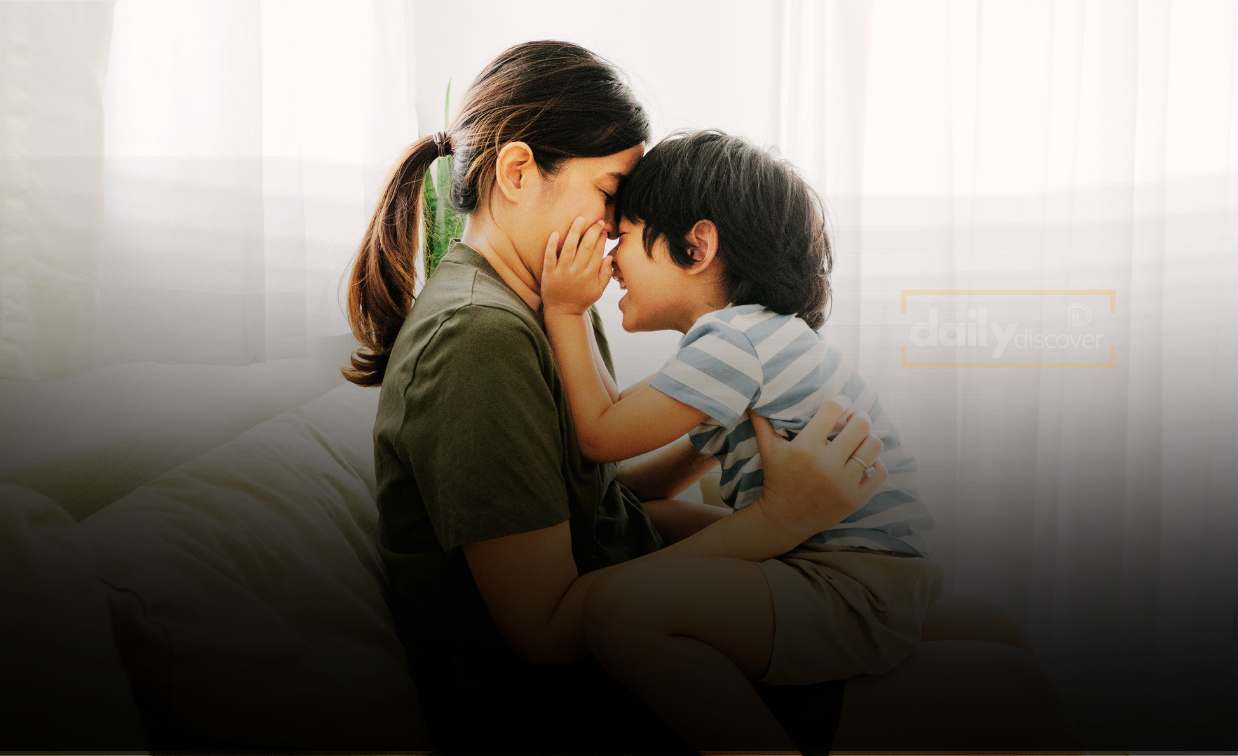 A mother and child sitting together sharing a meaningful conversation