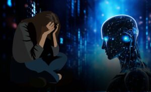 A conceptual image showing the stress of a worker processing digital data content