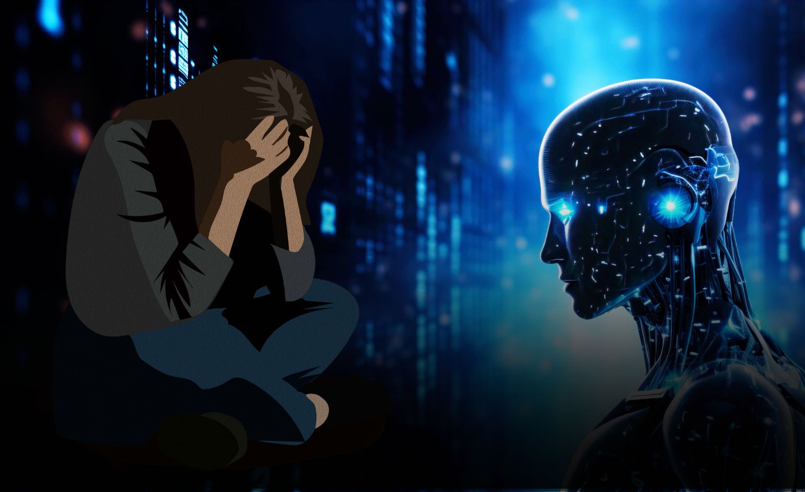 A conceptual image showing the stress of a worker processing digital data content