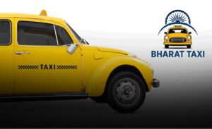 Amit Shah launching Bharat Taxi app logo representing government cab services